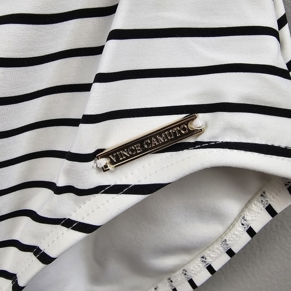 VINCE CAMUTO‎ SWIM One-Piece Off Shoulders Bathing Suit Striped Black White Sz 6 - Picture 7 of 16